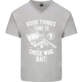Funny Fishing Those Who Bait Fisherman Mens V-Neck Cotton T-Shirt Sports Grey