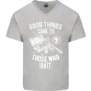 Funny Fishing Those Who Bait Fisherman Mens V-Neck Cotton T-Shirt Sports Grey