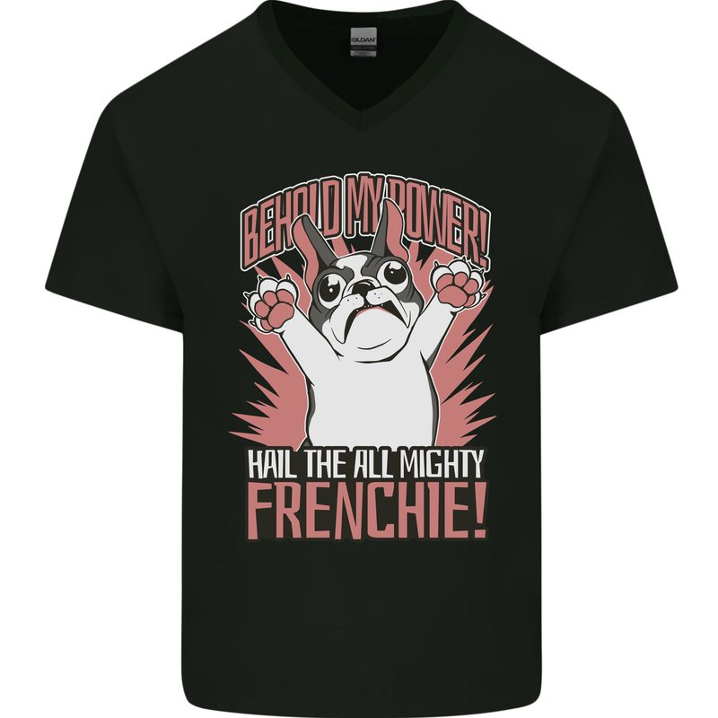 Funny French Bulldog Dog Frenchie Mens V-Neck Cotton T-Shirt Black