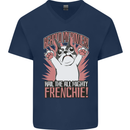 Funny French Bulldog Dog Frenchie Mens V-Neck Cotton T-Shirt Navy Blue
