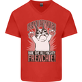 Funny French Bulldog Dog Frenchie Mens V-Neck Cotton T-Shirt Red
