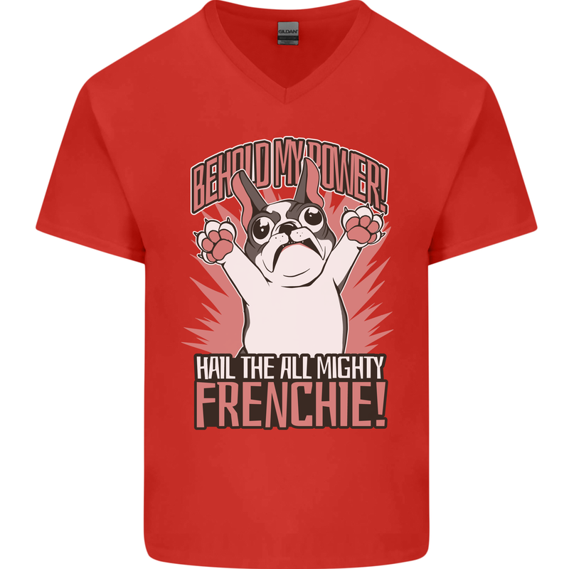 Funny French Bulldog Dog Frenchie Mens V-Neck Cotton T-Shirt Red