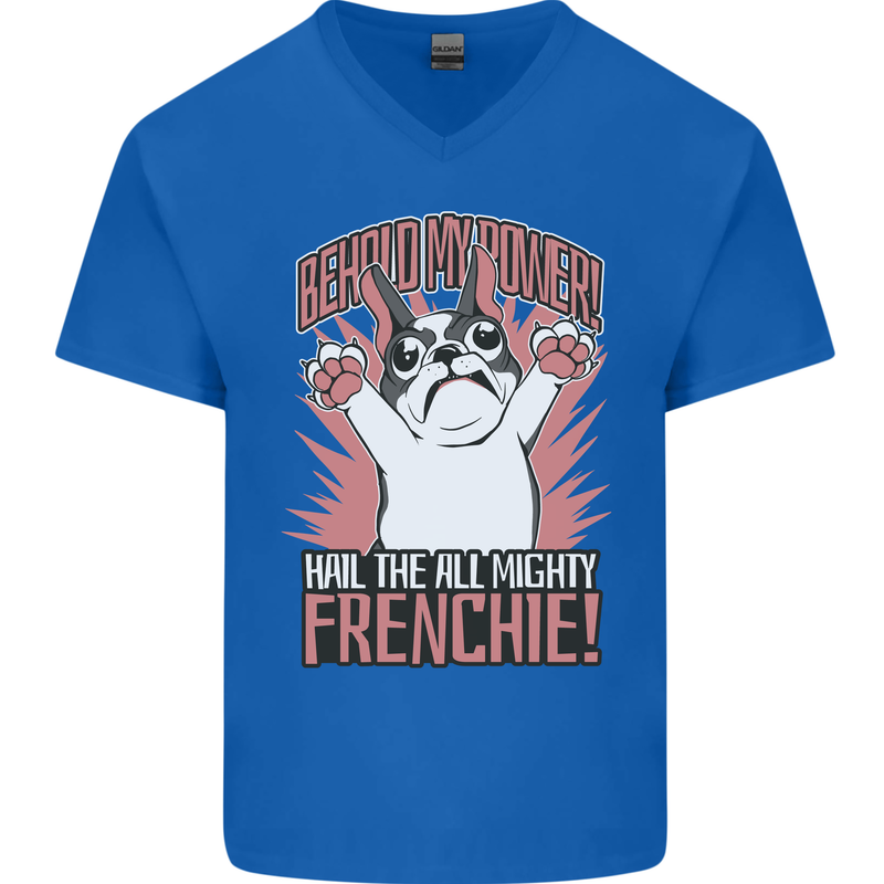 Funny French Bulldog Dog Frenchie Mens V-Neck Cotton T-Shirt Royal Blue