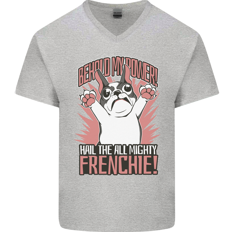 Funny French Bulldog Dog Frenchie Mens V-Neck Cotton T-Shirt Sports Grey