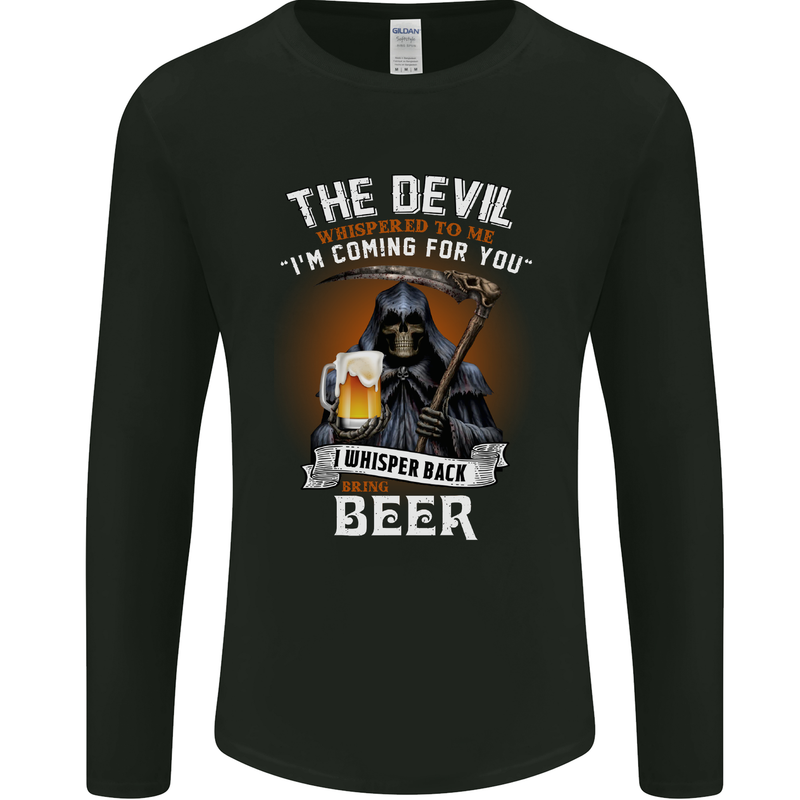 Funny Grim Reaper Devil With Beer Alcohol Mens Long Sleeve T-Shirt Black