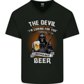 Funny Grim Reaper Devil With Beer Alcohol Mens V-Neck Cotton T-Shirt Black