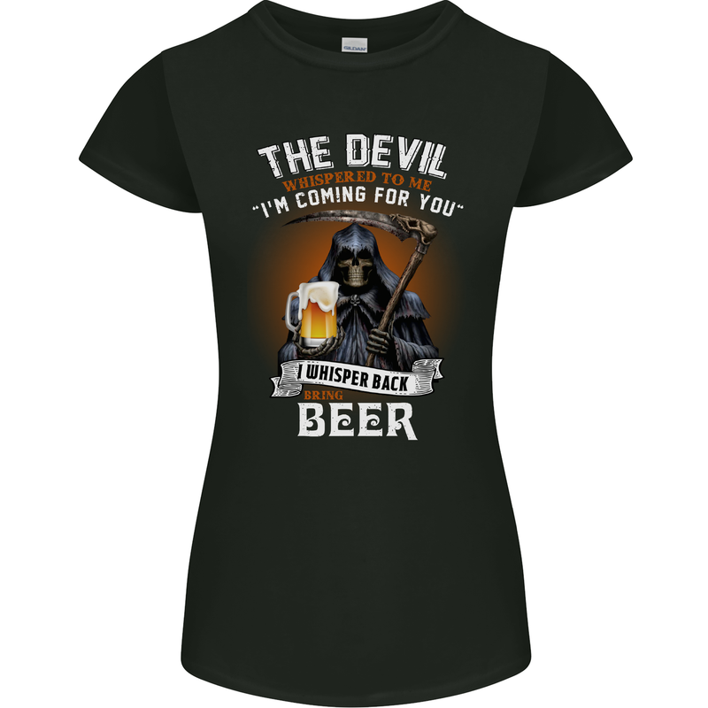 Funny Grim Reaper Devil With Beer Alcohol Womens Petite Cut T-Shirt Black