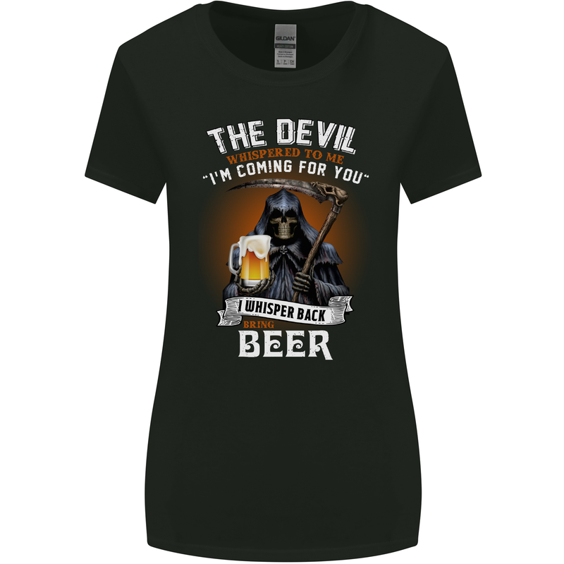 Funny Grim Reaper Devil With Beer Alcohol Womens Wider Cut T-Shirt Black