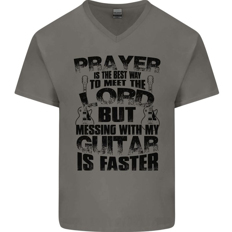 Funny Guitar Slogan Mens V-Neck Cotton T-Shirt Charcoal