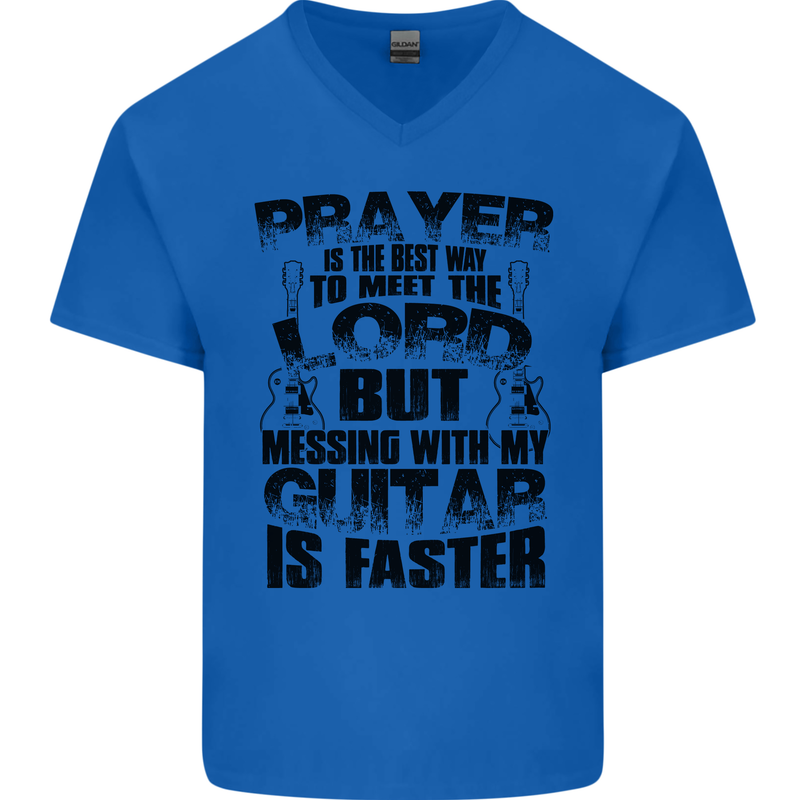 Funny Guitar Slogan Mens V-Neck Cotton T-Shirt Royal Blue