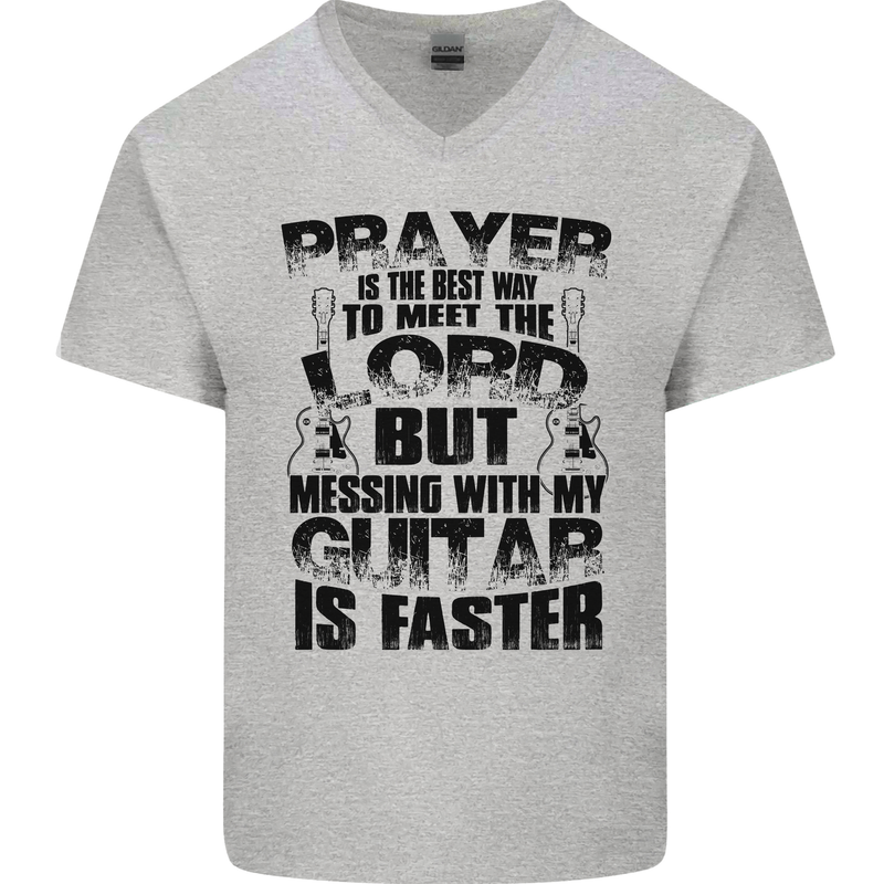 Funny Guitar Slogan Mens V-Neck Cotton T-Shirt Sports Grey