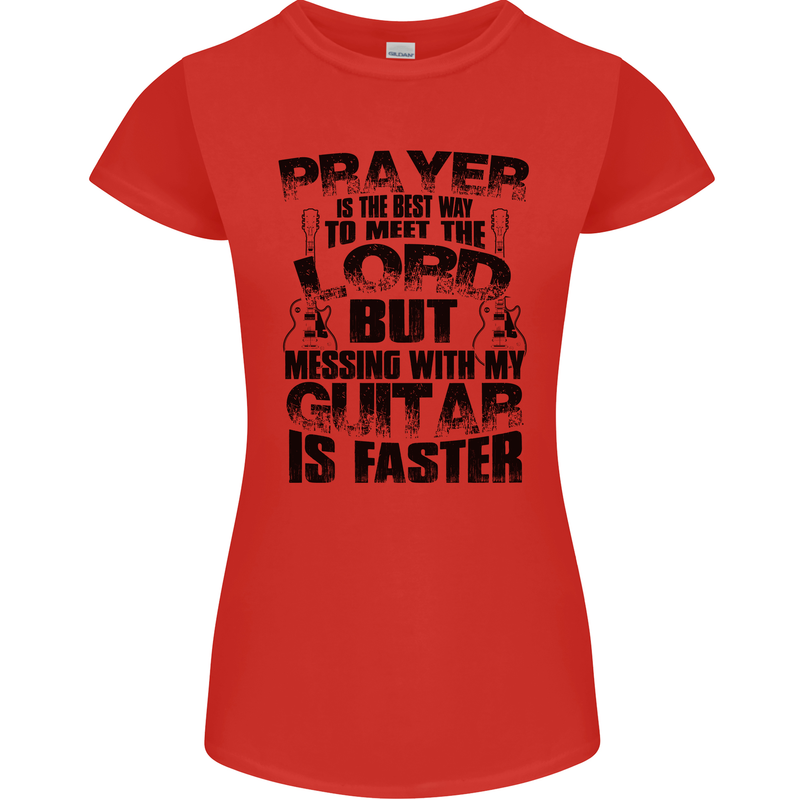 Funny Guitar Slogan Womens Petite Cut T-Shirt Red