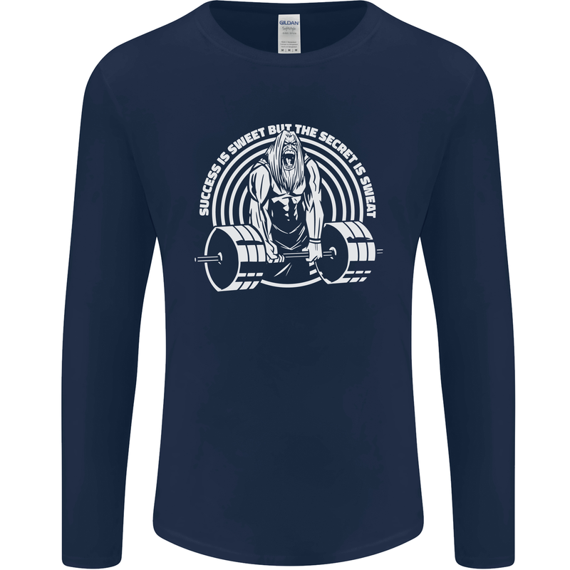 Funny Gym Quote Bodybuilding Training Mens Long Sleeve T-Shirt Navy Blue