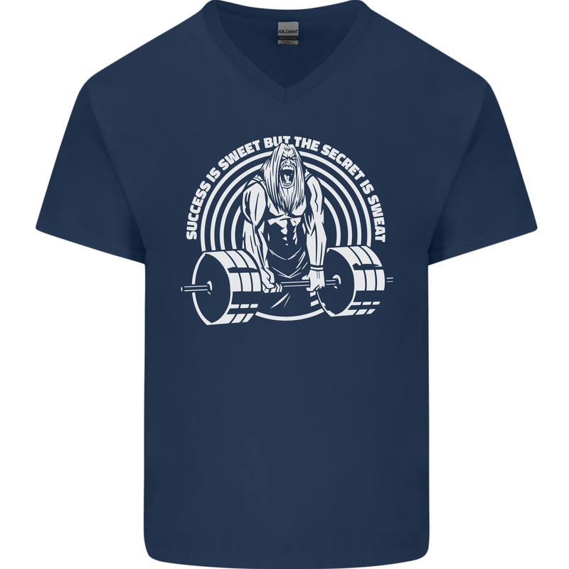 Funny Gym Quote Bodybuilding Training Mens V-Neck Cotton T-Shirt Navy Blue