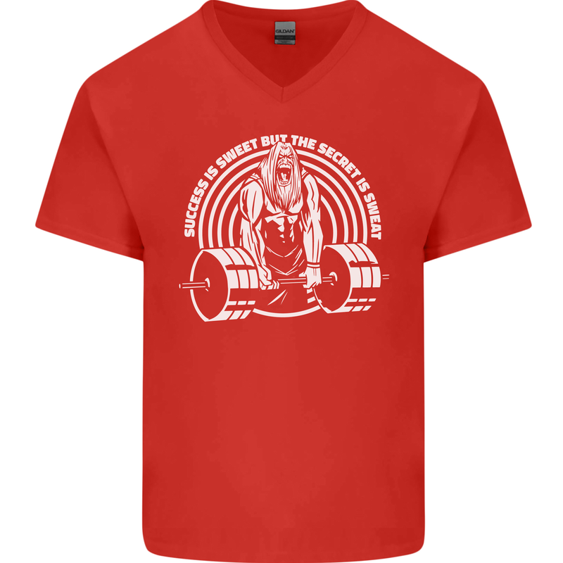 Funny Gym Quote Bodybuilding Training Mens V-Neck Cotton T-Shirt Red
