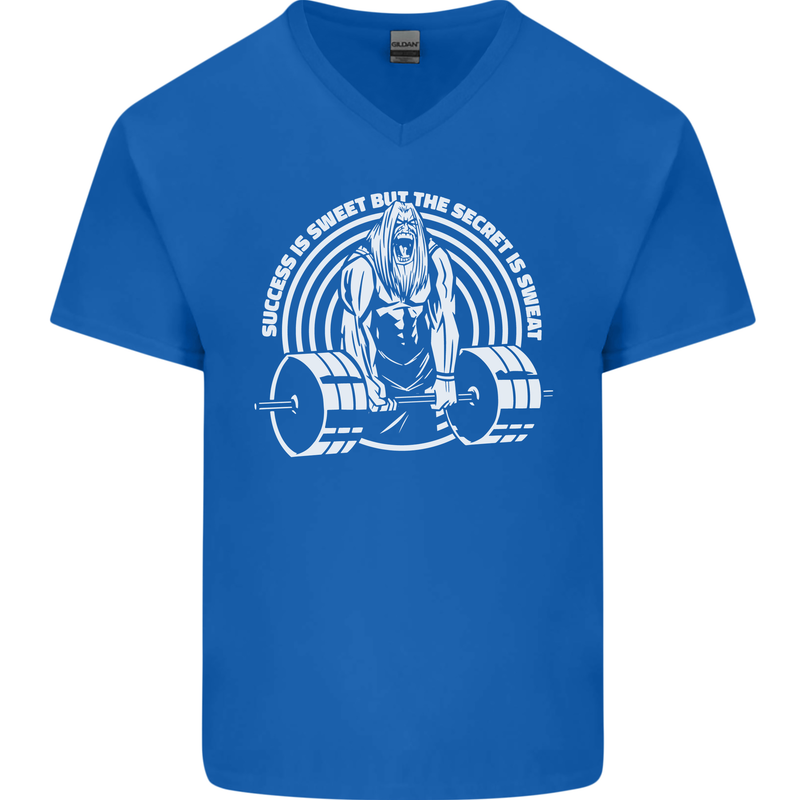 Funny Gym Quote Bodybuilding Training Mens V-Neck Cotton T-Shirt Royal Blue