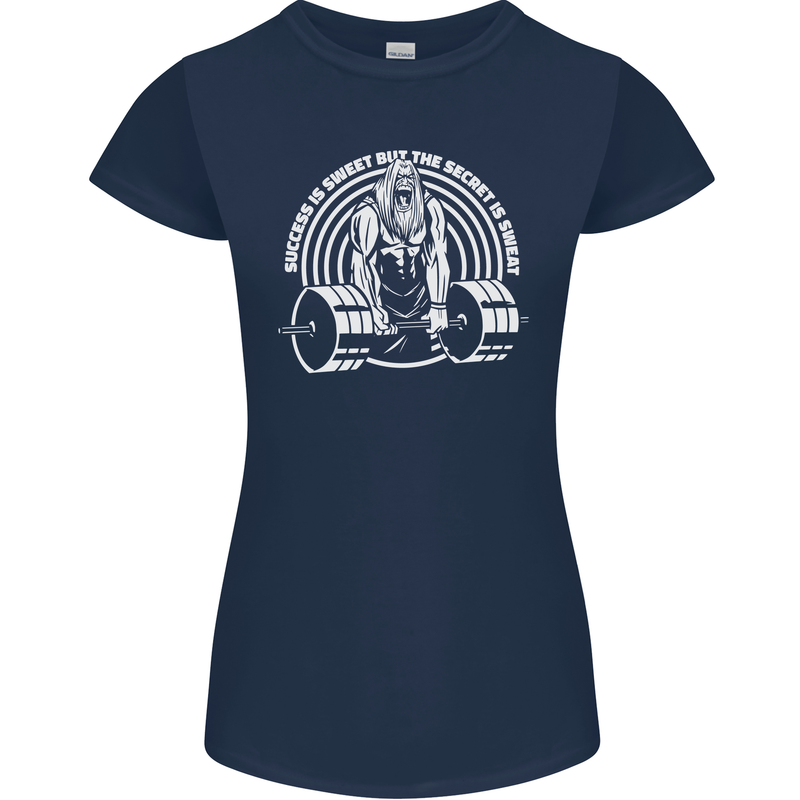 Funny Gym Quote Bodybuilding Training Womens Petite Cut T-Shirt Navy Blue