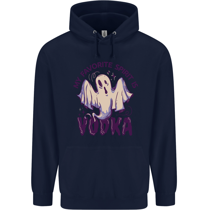 Funny Halloween Alcohol Vodka Spirit Ghost Childrens Kids Hoodie Navy Blue