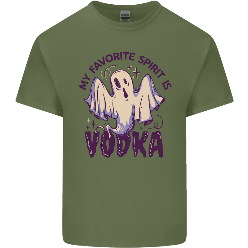 Funny Halloween Alcohol Vodka Spirit Ghost Mens Cotton T-Shirt Tee Top Military Green