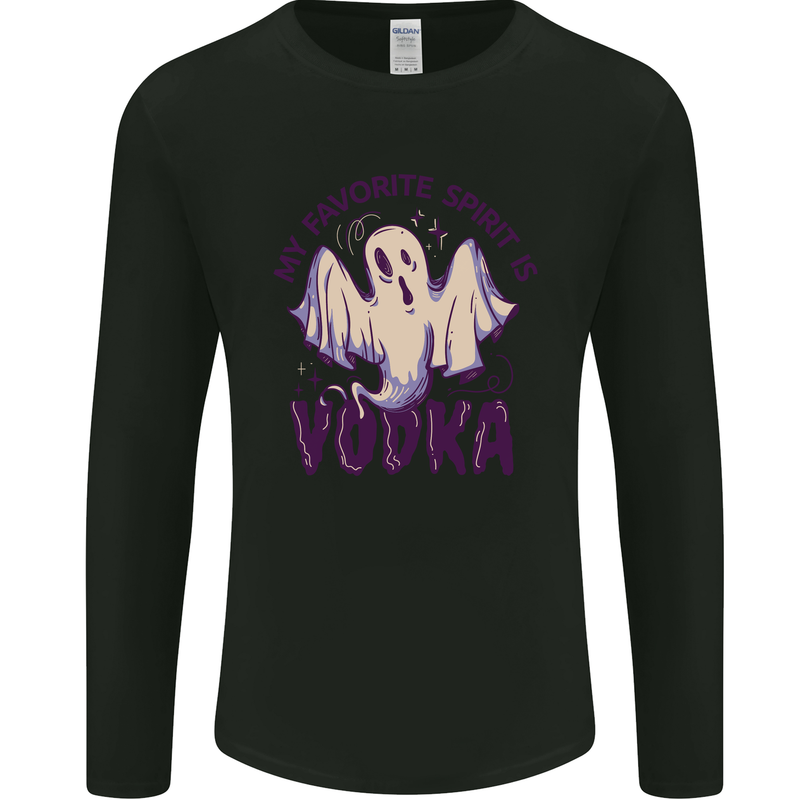Funny Halloween Alcohol Vodka Spirit Ghost Mens Long Sleeve T-Shirt Black