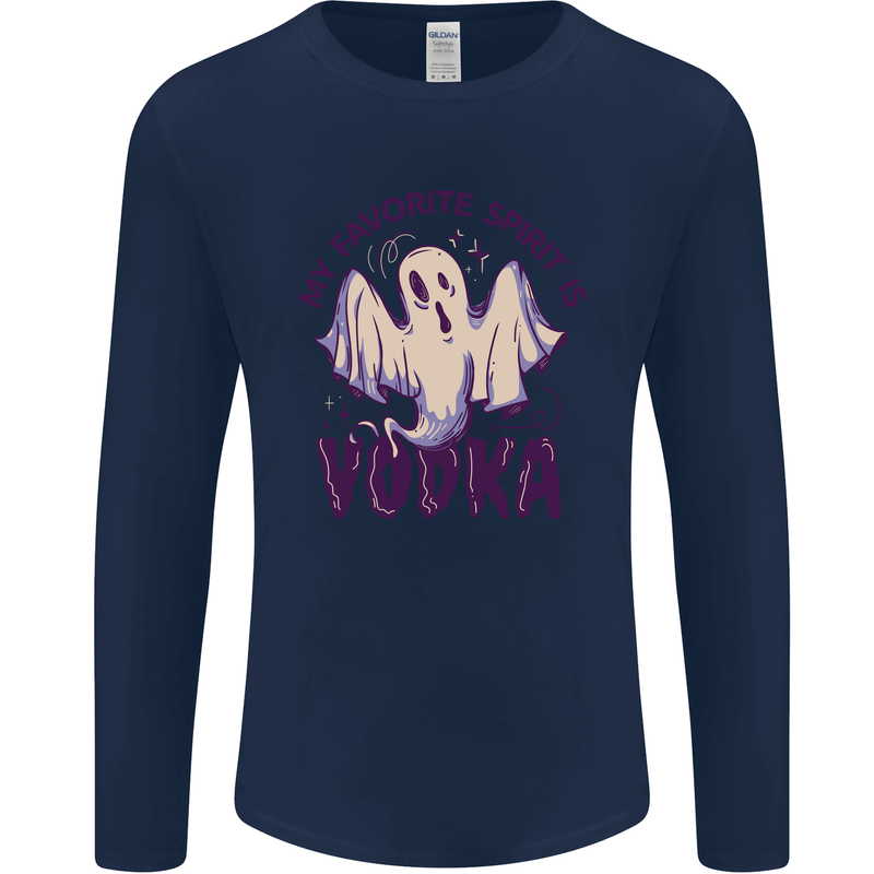 Funny Halloween Alcohol Vodka Spirit Ghost Mens Long Sleeve T-Shirt Navy Blue