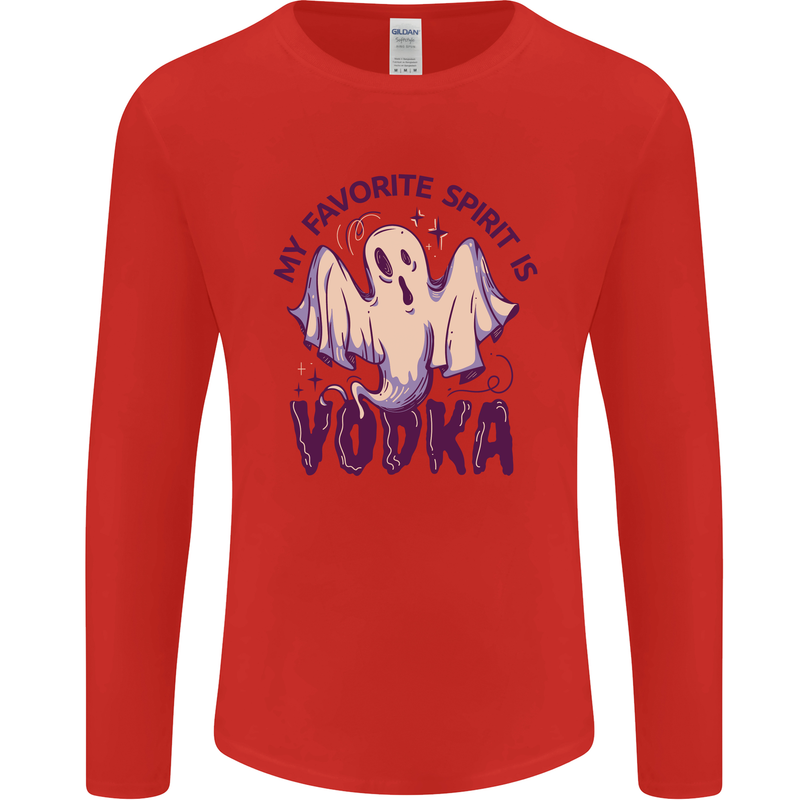 Funny Halloween Alcohol Vodka Spirit Ghost Mens Long Sleeve T-Shirt Red