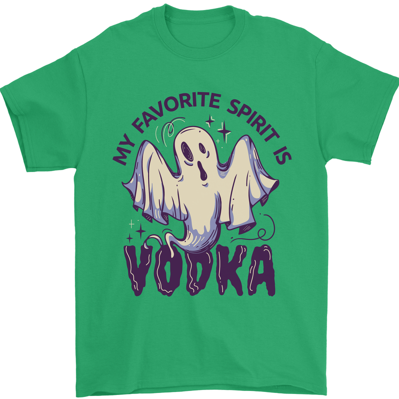 Funny Halloween Alcohol Vodka Spirit Ghost Mens T-Shirt Cotton Gildan Irish Green