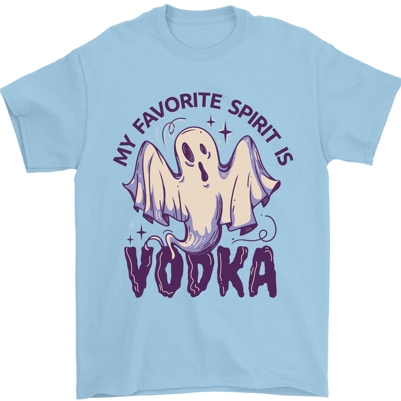 Funny Halloween Alcohol Vodka Spirit Ghost Mens T-Shirt Cotton Gildan Light Blue