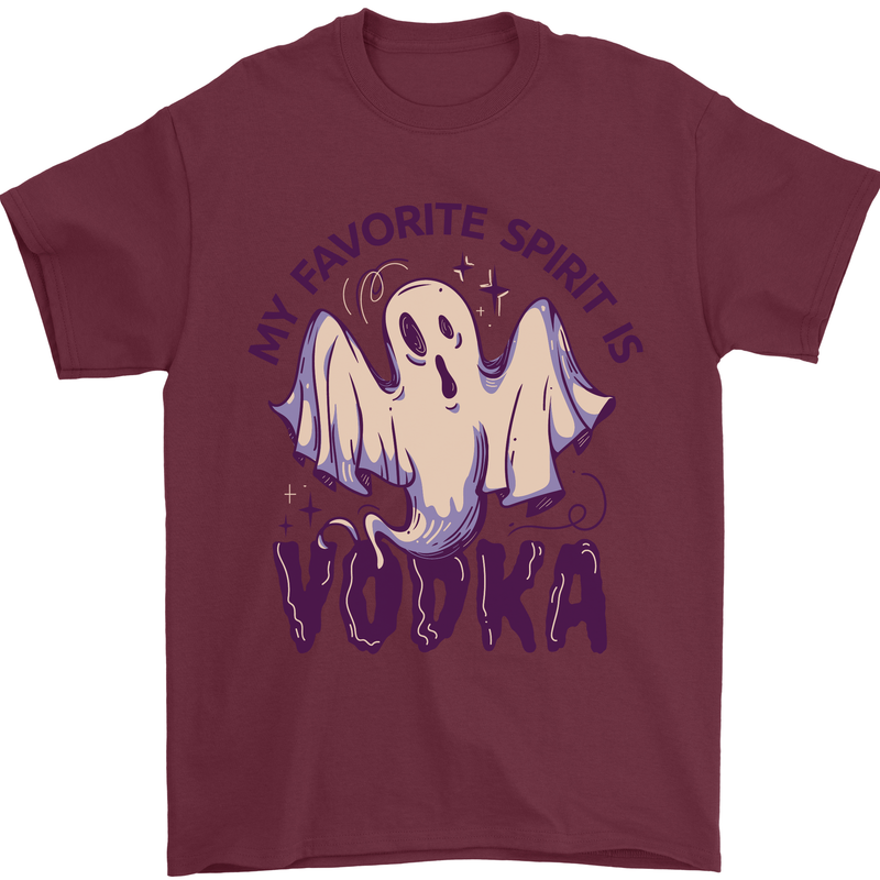 Funny Halloween Alcohol Vodka Spirit Ghost Mens T-Shirt Cotton Gildan Maroon