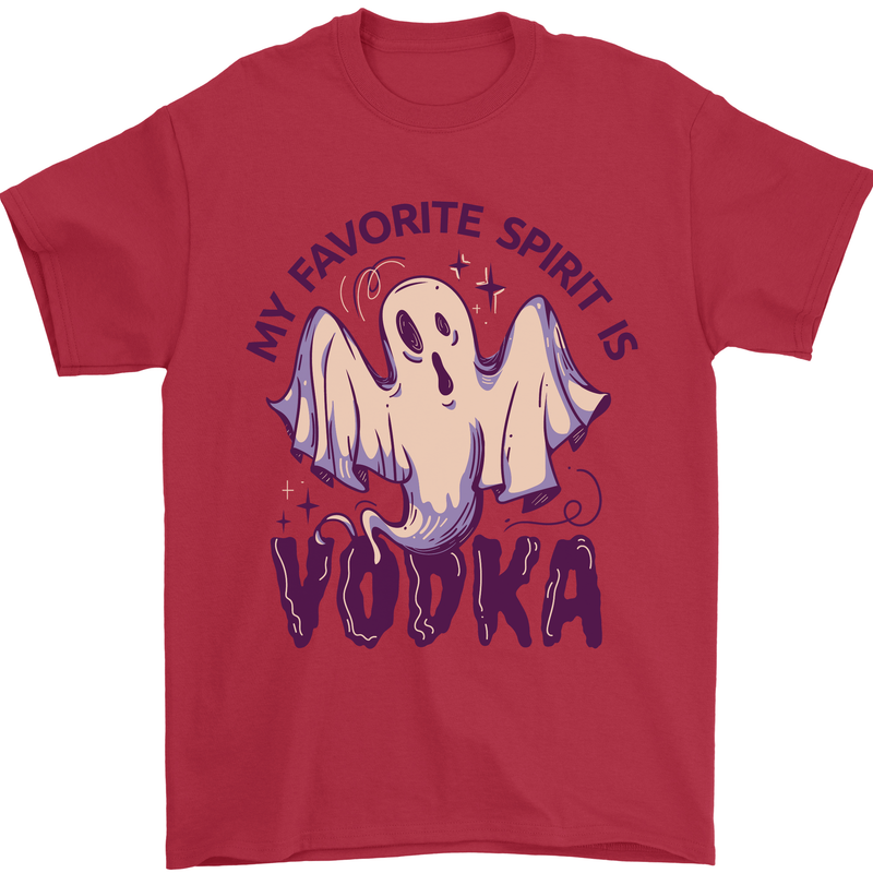 Funny Halloween Alcohol Vodka Spirit Ghost Mens T-Shirt Cotton Gildan Red