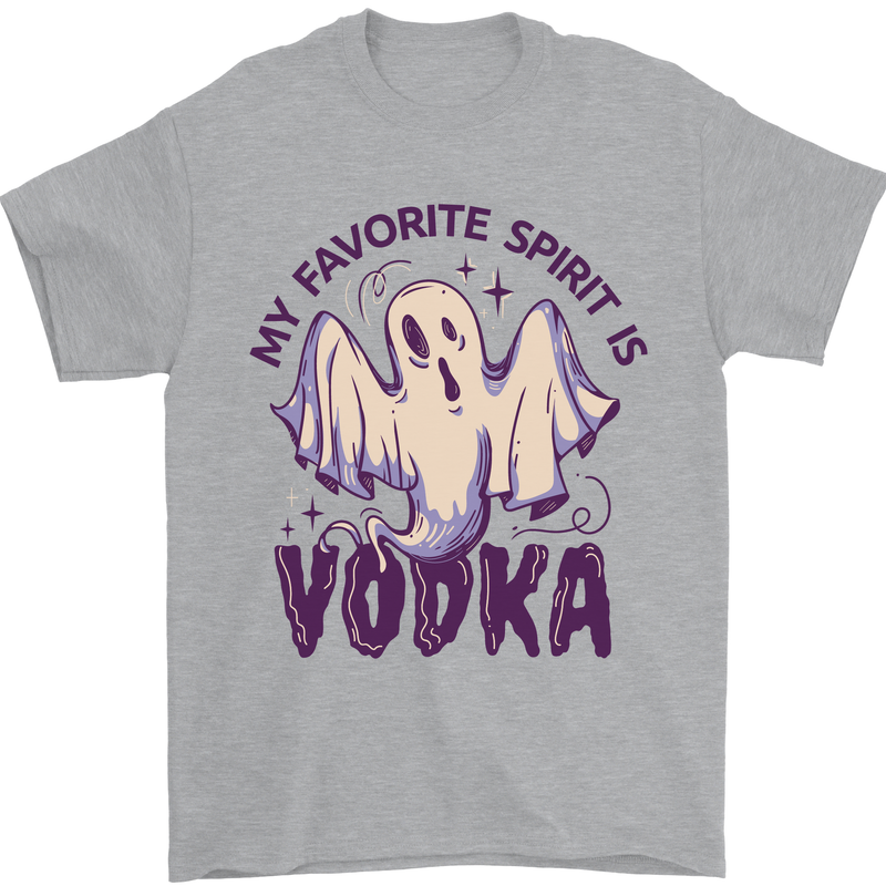 Funny Halloween Alcohol Vodka Spirit Ghost Mens T-Shirt Cotton Gildan Sports Grey