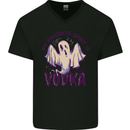 Funny Halloween Alcohol Vodka Spirit Ghost Mens V-Neck Cotton T-Shirt Black