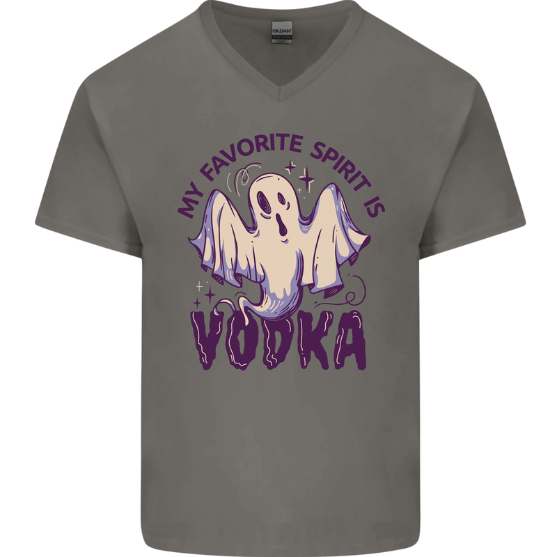 Funny Halloween Alcohol Vodka Spirit Ghost Mens V-Neck Cotton T-Shirt Charcoal