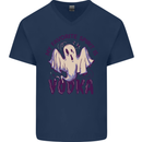Funny Halloween Alcohol Vodka Spirit Ghost Mens V-Neck Cotton T-Shirt Navy Blue