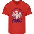Funny Halloween Alcohol Vodka Spirit Ghost Mens V-Neck Cotton T-Shirt Red