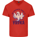 Funny Halloween Alcohol Vodka Spirit Ghost Mens V-Neck Cotton T-Shirt Red