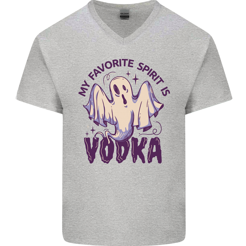 Funny Halloween Alcohol Vodka Spirit Ghost Mens V-Neck Cotton T-Shirt Sports Grey