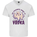 Funny Halloween Alcohol Vodka Spirit Ghost Mens V-Neck Cotton T-Shirt White
