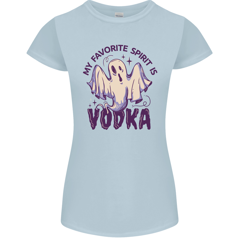 Funny Halloween Alcohol Vodka Spirit Ghost Womens Petite Cut T-Shirt Light Blue