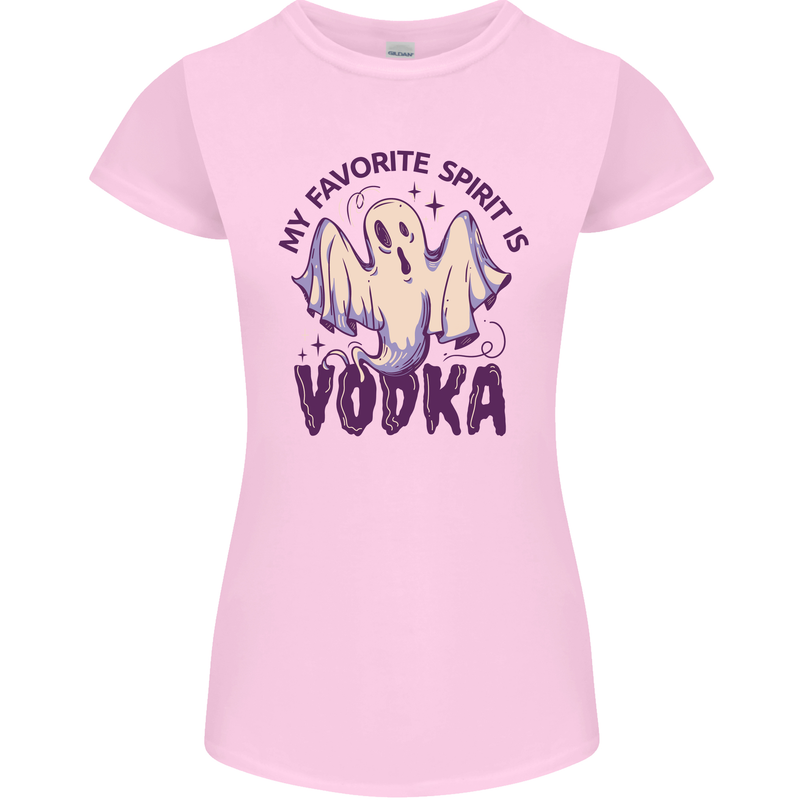 Funny Halloween Alcohol Vodka Spirit Ghost Womens Petite Cut T-Shirt Light Pink