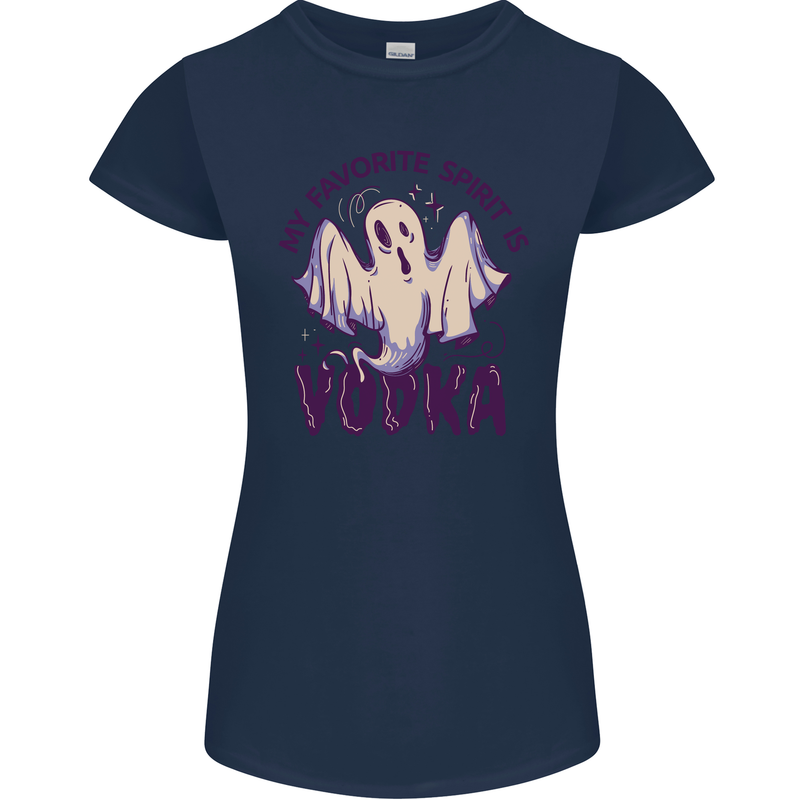 Funny Halloween Alcohol Vodka Spirit Ghost Womens Petite Cut T-Shirt Navy Blue