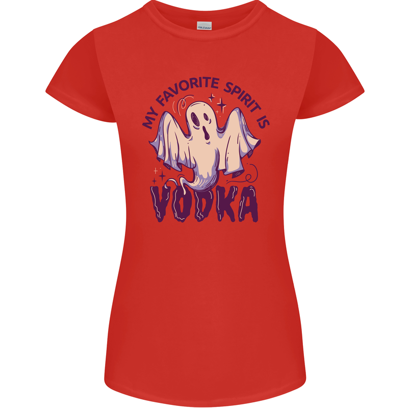 Funny Halloween Alcohol Vodka Spirit Ghost Womens Petite Cut T-Shirt Red