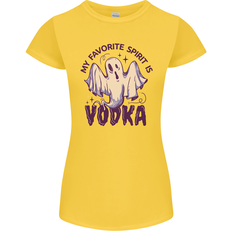 Funny Halloween Alcohol Vodka Spirit Ghost Womens Petite Cut T-Shirt Yellow