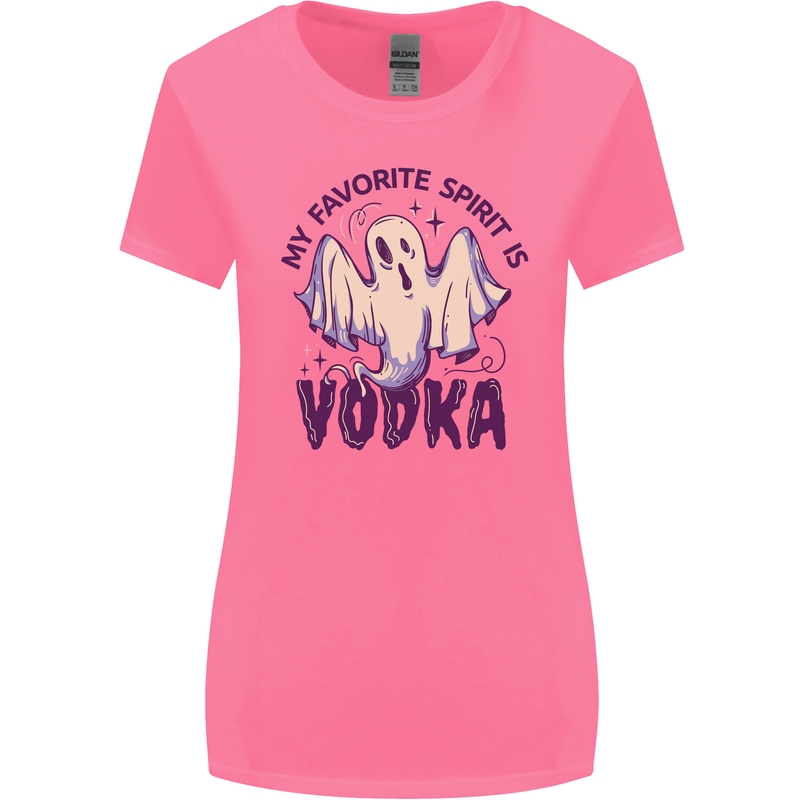 Funny Halloween Alcohol Vodka Spirit Ghost Womens Wider Cut T-Shirt Azalea