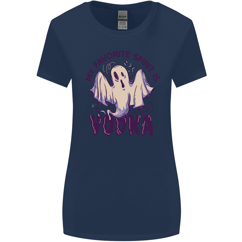 Funny Halloween Alcohol Vodka Spirit Ghost Womens Wider Cut T-Shirt Navy Blue