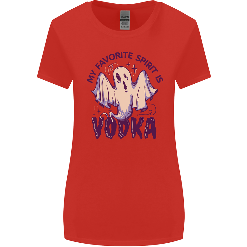 Funny Halloween Alcohol Vodka Spirit Ghost Womens Wider Cut T-Shirt Red
