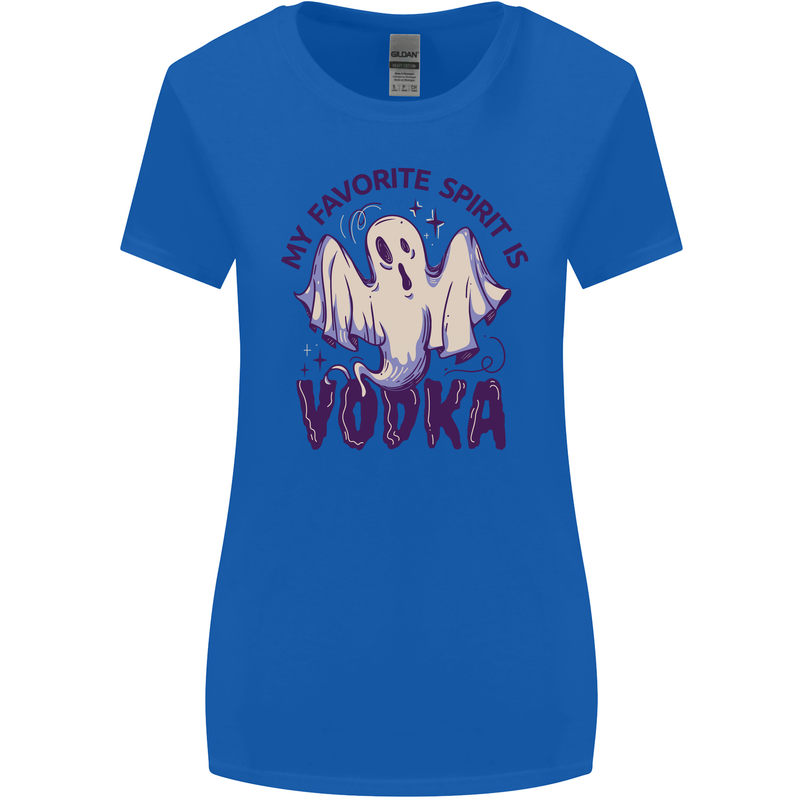 Funny Halloween Alcohol Vodka Spirit Ghost Womens Wider Cut T-Shirt Royal Blue