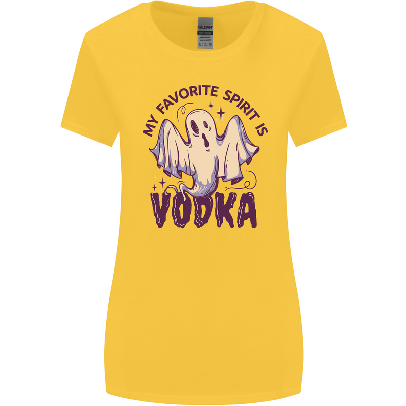 Funny Halloween Alcohol Vodka Spirit Ghost Womens Wider Cut T-Shirt Yellow