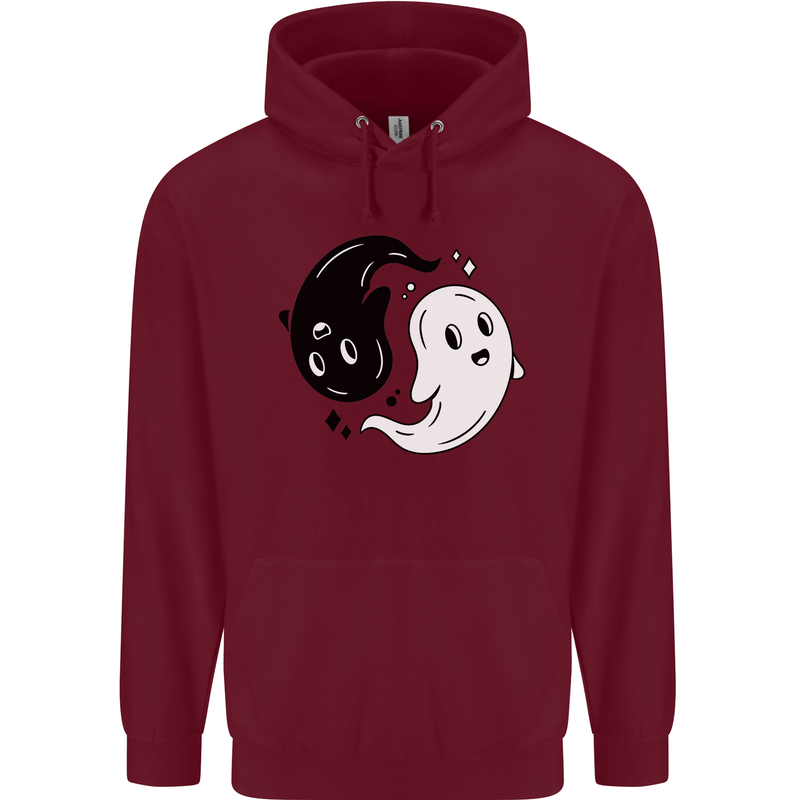 Funny Halloween Ying Yang Ghosts Childrens Kids Hoodie Maroon
