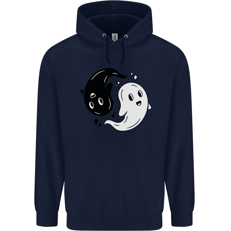 Funny Halloween Ying Yang Ghosts Childrens Kids Hoodie Navy Blue